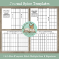 Printable journal spine templates with 3-hole and 5-hole pamphlet stitch guides
