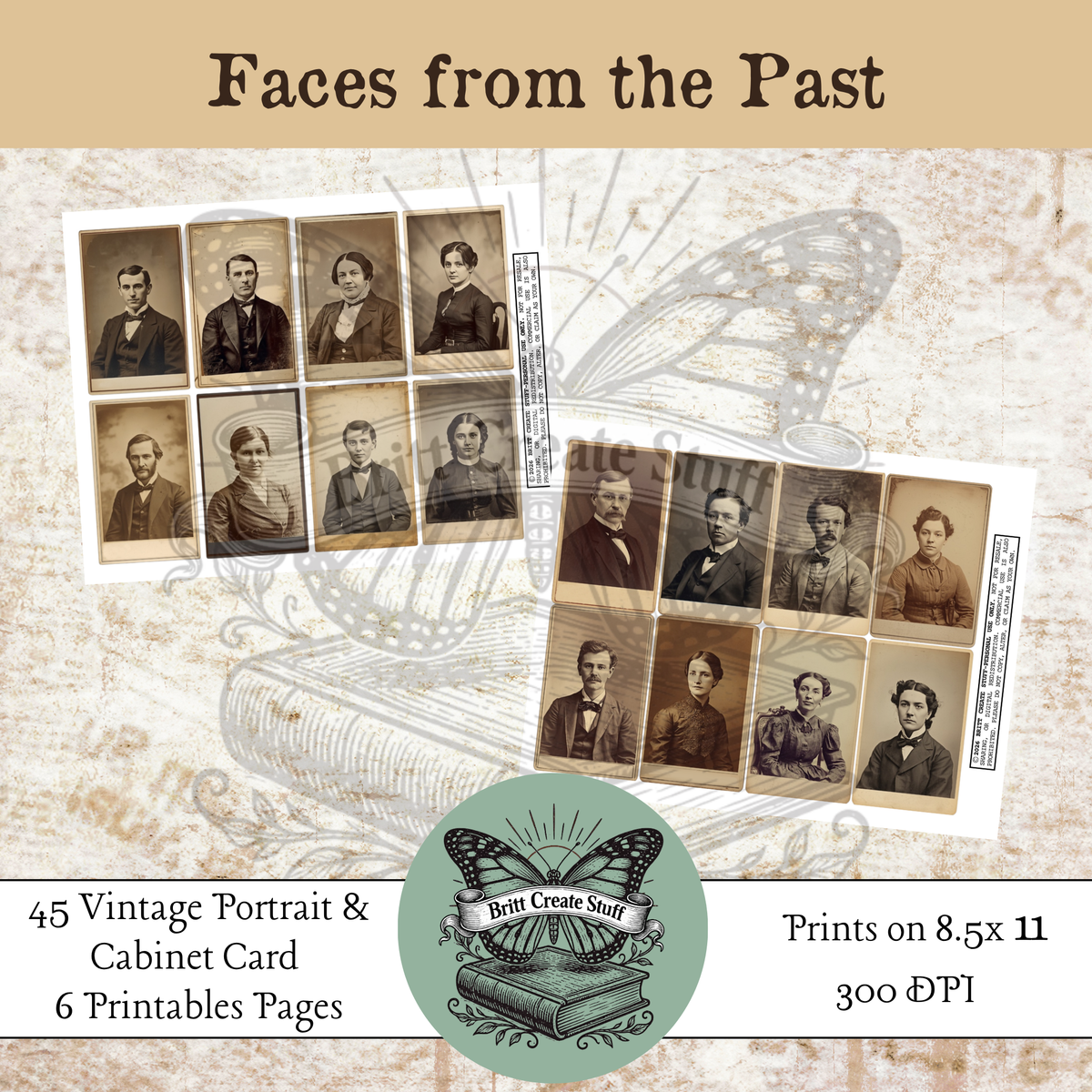 Printable vintage cabinet card portraits of men and women in sepia tones