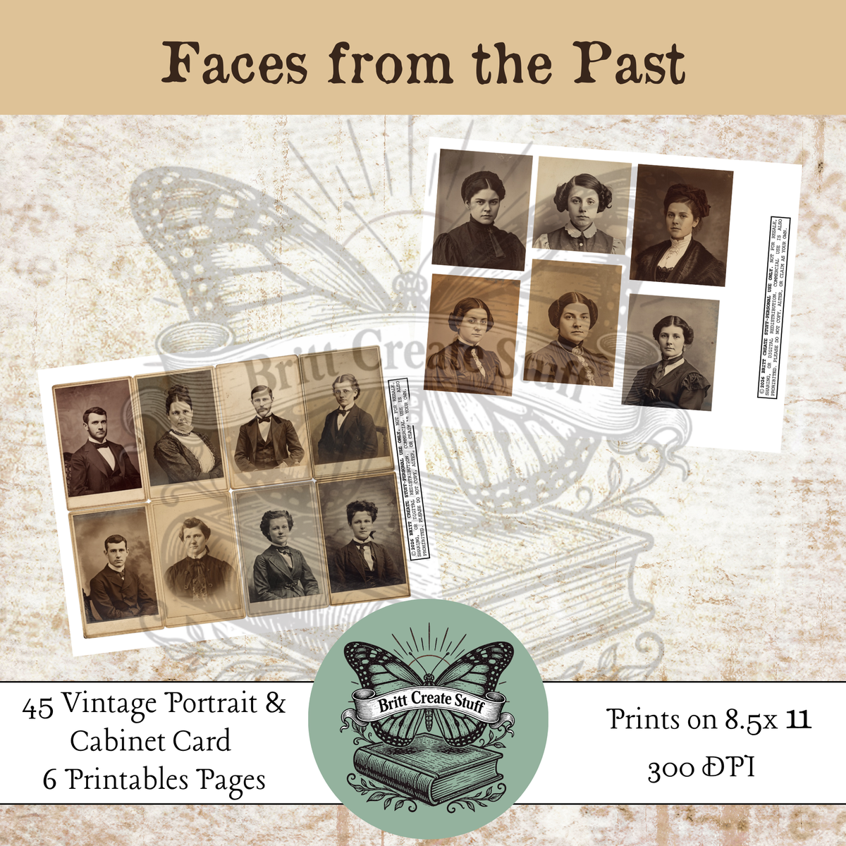 Printable Victorian-style portraits of women and cabinet card photographs