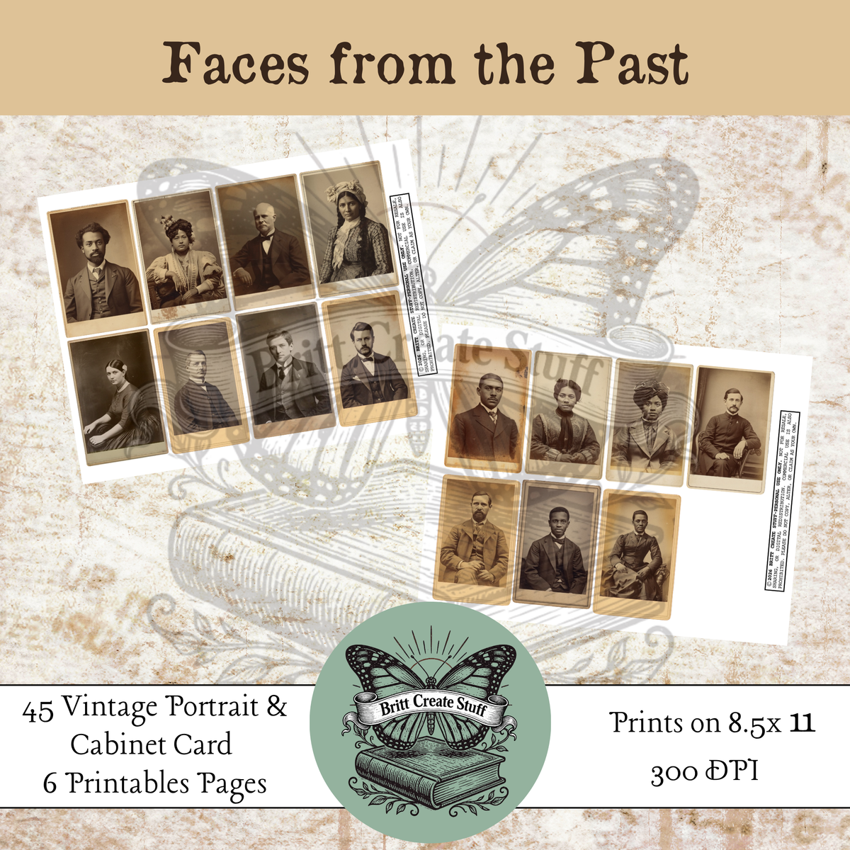Diverse vintage portrait and cabinet card printables for junk journals