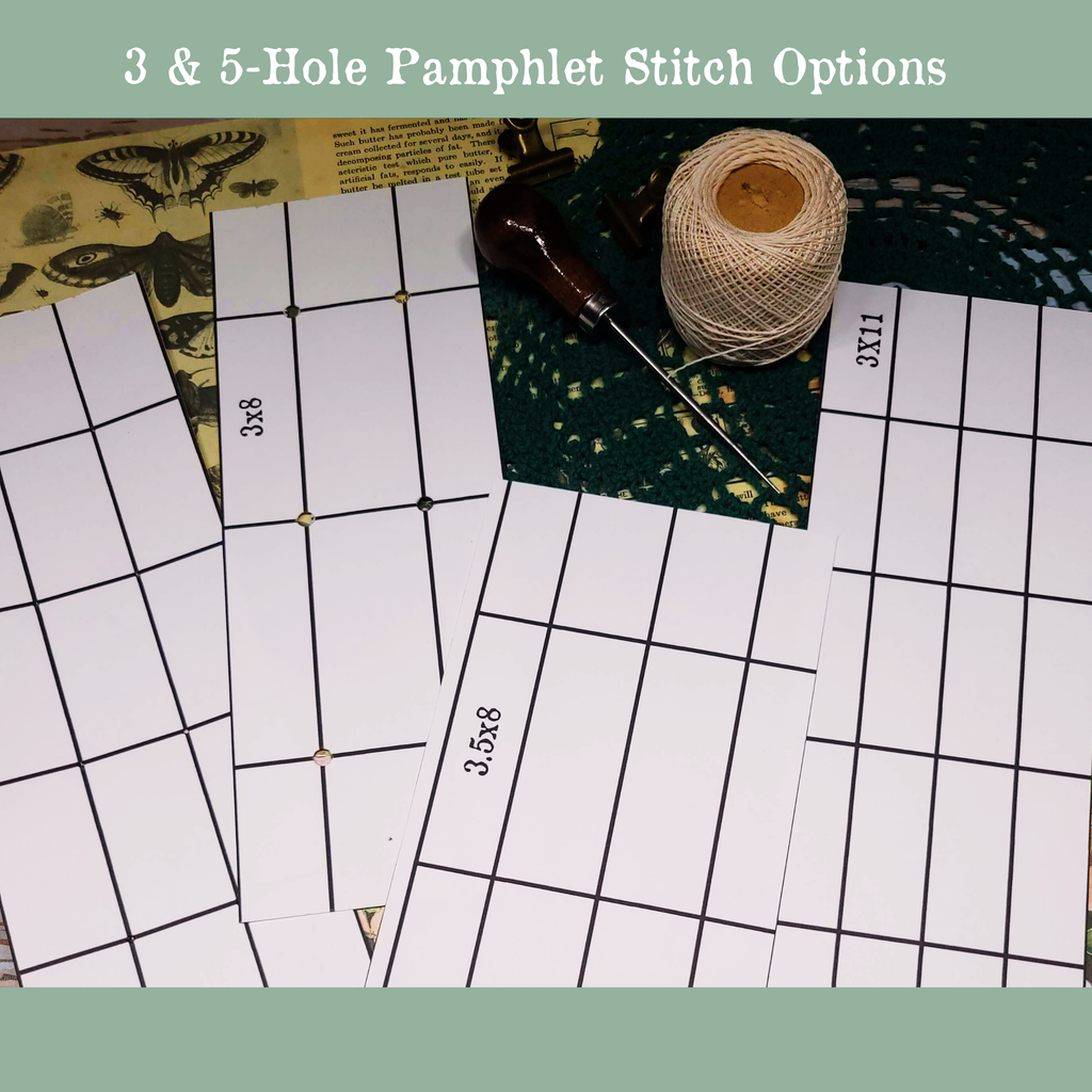 Printable 3-hole and 5-hole pamphlet stitch templates for sewing journal signatures