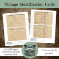 Two printable vintage identification cards with coordinating front and back designs